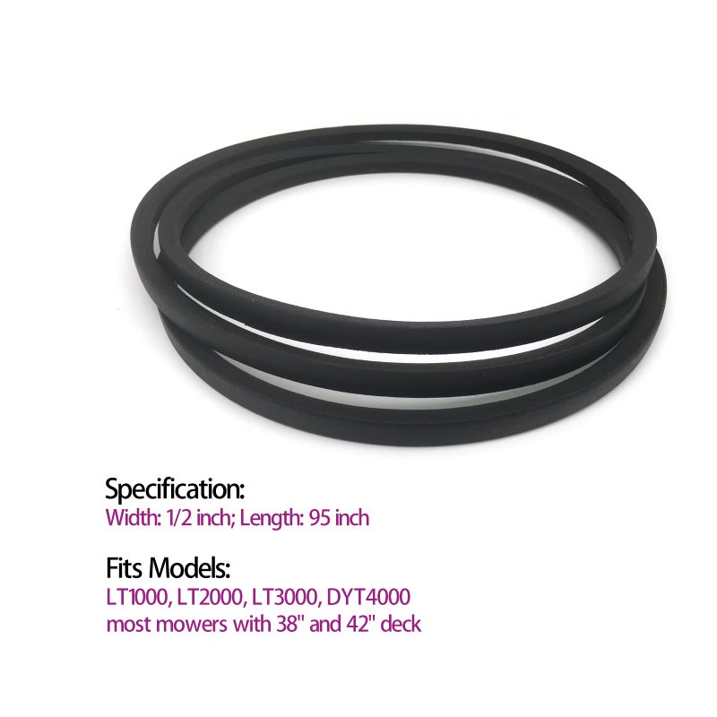 Rinlius 144959 Deck Belt (1/2"" x 95"") fits Craftsman LT1000 LT2000 LT3000 DYT4000 42 inch Deck Riding Mower, Husqvarna Poulan AYP Lawn Mower Replaces OEM 138255 532144959 532138255 - Image 3